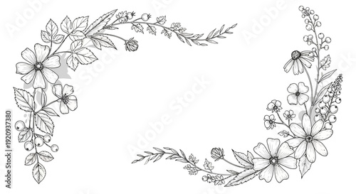 Elegant Hand-Drawn Botanical Corner Borders with Flowers and Leaves