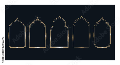 Elegant Gold Islamic Arch Frames Vector Set on Dark Background