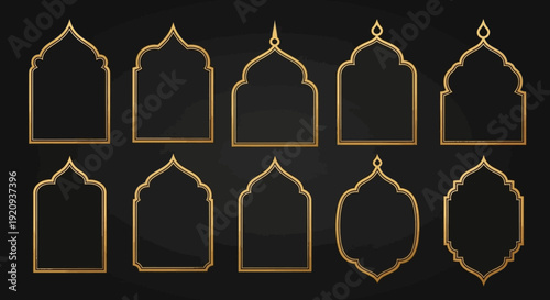 Elegant Golden Islamic Arched Frames Collection on Dark Background