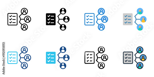 Stakeholder Responsibility icons set multiple style collection. Editable stroke 
