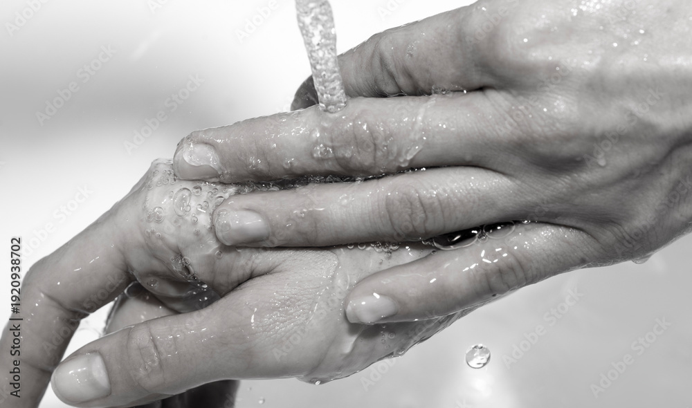 Fototapeta premium Wash woman hand. Water. Background. Finger. Hand