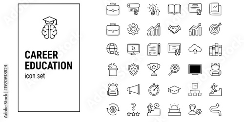 Career Education Thin Line Icons-Training Skills Development Learning Mentorship Employment Growth-Editable Stroke Vector Icon Set - Career Icons