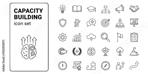 Capacity Building Thin Line Icons-Training Skill Development Knowledge Growth Seminar Networking Leadership-Editable Stroke Vector Icon Set - Capacity Icons