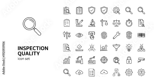 Inspection Quality Control Thin Line Icons-Testing Verification Inspector Examination Audit Standards-Editable Stroke Vector Icon Set - Inspection Icons