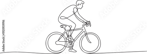 Continuous one line drawing Man on a bicycle. One continuous line drawing of a boy riding bicycle. one line art icon drawing vector