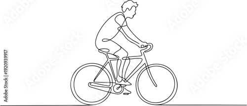 Continuous one line drawing Man on a bicycle. One continuous line drawing of a boy riding bicycle. one line art icon drawing vector