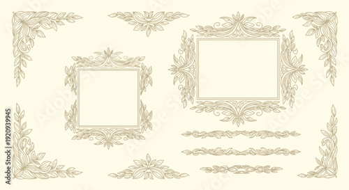 Elegant Floral Art Vector Borders and Frames with Swirls and Leaves