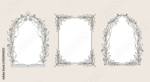 Elegant Boho Botanical Vector Frames Collection with Delicate Leafy Flourishes