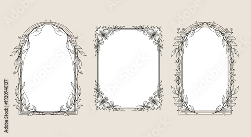 Elegant Boho Botanical Frames Collection: Arched and Rectangular Designs with Flowers