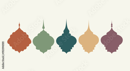 Decorative Geometric Islamic Style Ornaments and Symbols in Various Colors