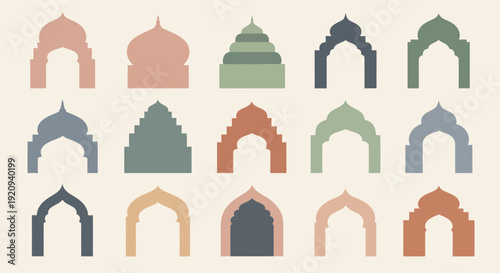 Bohemian Archways Vector Collection in Earthy Tones, Indian Inspired Architectural Designs