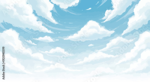 Dreamy Sky Vector Illustration with Fluffy Clouds and Swirling Patterns