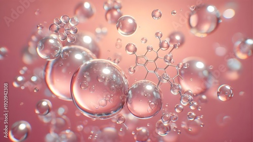 Hydrating Essence Bubbles and Molecular Chains - Beauty and Science Concept