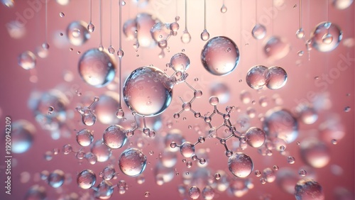 Hydrating Essence Bubbles and Molecular Chains - Beauty and Science Concept