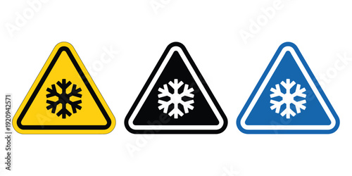 Cold warning sign icon vector set, temperature alert and freezing hazard symbols for safety indicators, weather warnings, UI design, mobile apps, web interfaces, and industrial notification systems