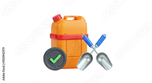 Orange Jerrycan with Scoops and Checkmark Icon