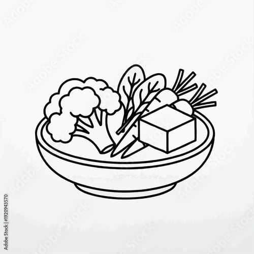 Vegetable salad illustration with tofu on a white background