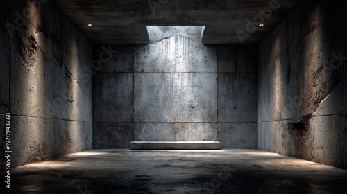 Industrial concrete wall with metal texture, scratches, and spotlight creating a dark minimalist bunker background.