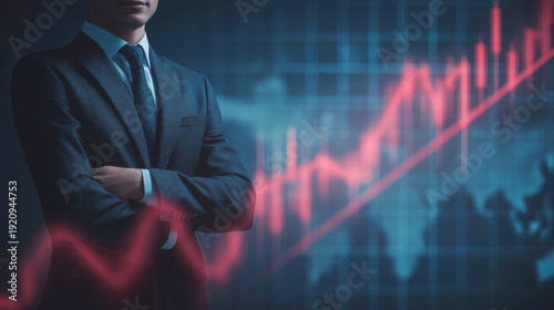 上昇トレンドを背景に自信を見せるビジネスパーソン