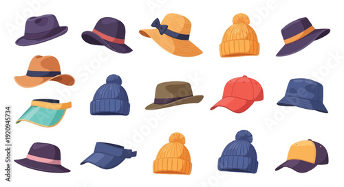 Collection of colorful hats and caps in various styles and designs
