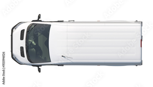 White cargo van top view isolated on a white background for easy editing