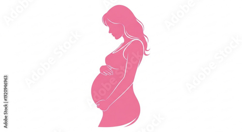 Pregnant woman pink silhouette profile view holding belly