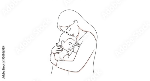 Tender moment of a mother holding and kissing her sleeping baby warm and loving family embrace