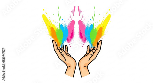Hands releasing vibrant colorful powder splashes into the air symbolizing creativity and joy in a lively artistic expression