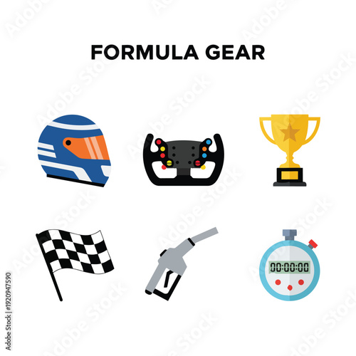 Formula 1 Gear Vector Illustration Icons Racing Equipment Collection