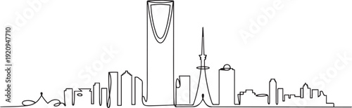 Riyadh Skyline Saudi Arabia. one line art icon drawing vector