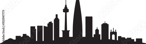 Seoul Skyline Silhouette with South Korea, and Cityscape. black icon drawing vector