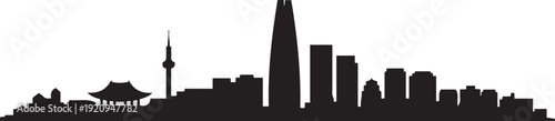Seoul Skyline Silhouette with South Korea, and Cityscape. black icon drawing vector