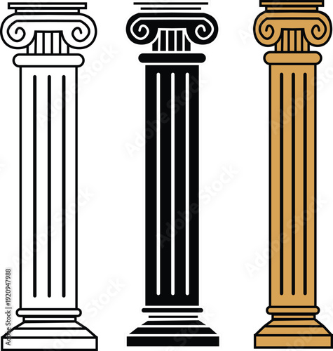 Pillar icon. Law marble sculpture sign. Justice symbol. Classical ancient greek. flat style.