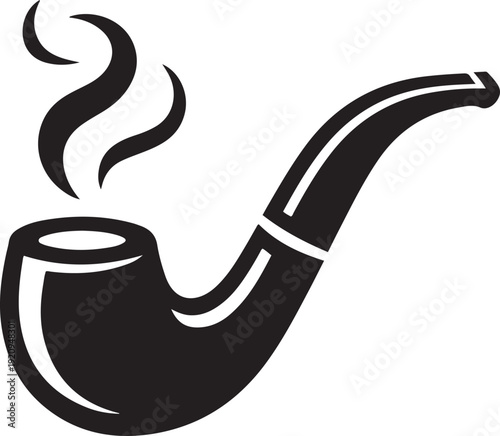 Classic smoking pipe with wisps of smoke. black icon drawing vector
