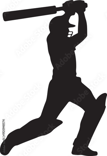 Silhouette of a cricket batsman preparing to hit a ball. black icon drawing vector