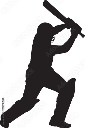Silhouette of a cricket batsman preparing to hit a ball. black icon drawing vector