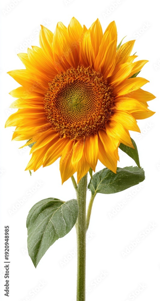 Obraz premium Bright, cheerful sunflower blooms against a stark white background, showcasing its beauty