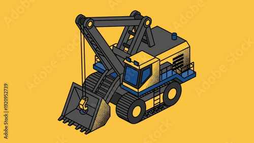 Heavy-duty mining excavator machine with large shovel for earthmoving.