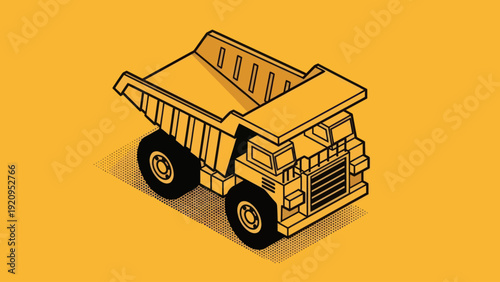 Heavy-duty yellow dump truck isometric illustration for construction and mining.