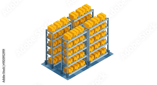 Industrial Storage Racks Filled With Yellow Items.