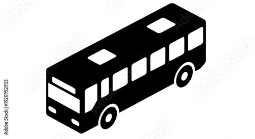 Isometric black bus icon on white background representing public transportation.