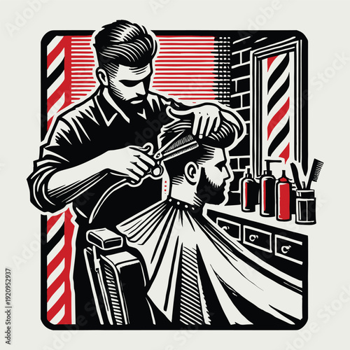 Retro illustration of barber man hair cut