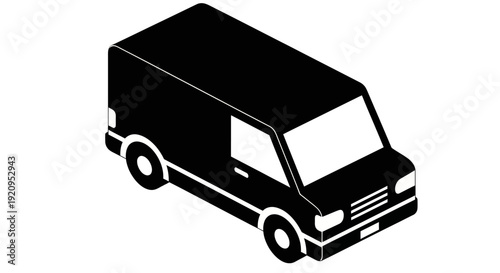 Isometric Black Delivery Van Illustration on White Background.