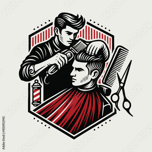 Retro illustration of barber man hair cut