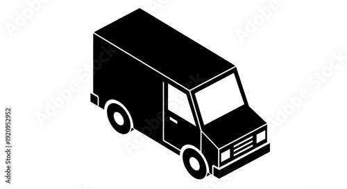 Isometric Black Delivery Van on White Background.