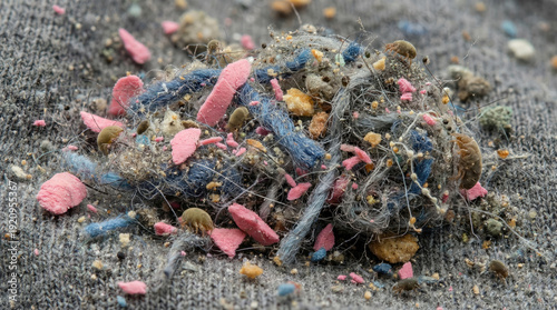 Microfiber debris and particles collected from fabric