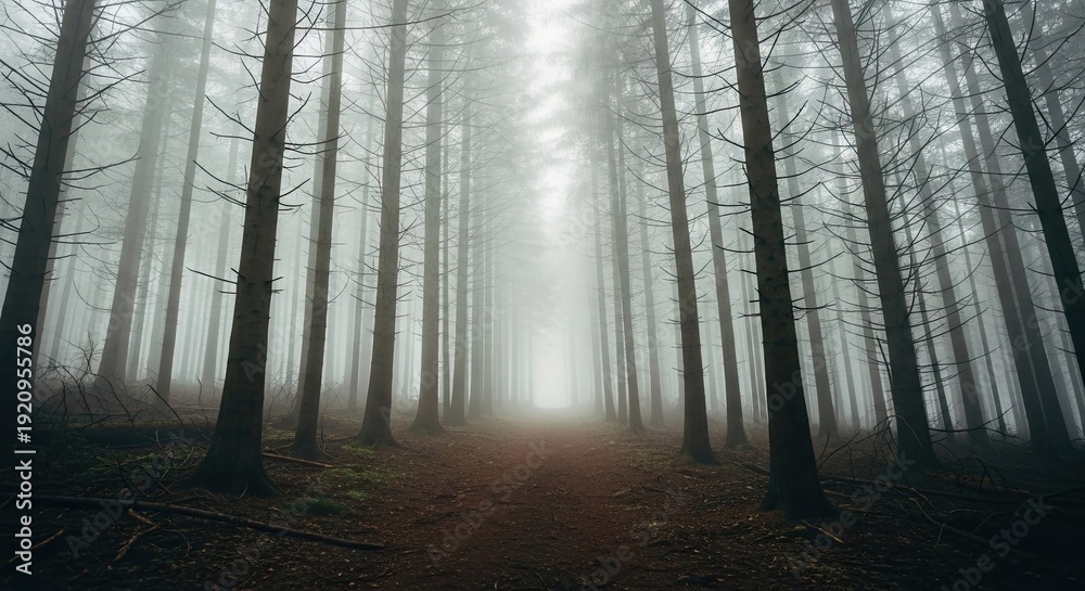Fototapeta premium Mysterious Forest Landscape with Fog