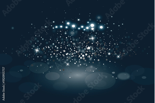 Glowing White and Blue Particles on Dark Background – Abstract Sparkle, Bokeh, and Festive Light Design