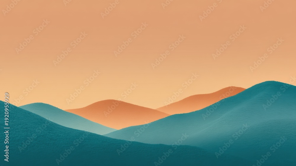 Fototapeta premium Serene Abstract Landscape with Soft Curves and Gradient Colors in Warm Tones of Peach, Orange, and Teal for Calm and Peaceful Ambiance