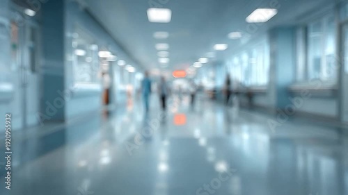 Wallpaper Mural Blurred view of a long hospital corridor with medical staff and patients walking Torontodigital.ca